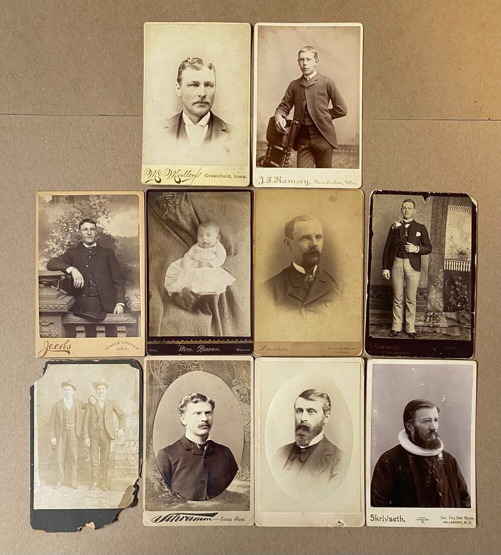 Lot of 10 Antique Cabinet Card Photographs Men Baby Child Children Vtg Photo